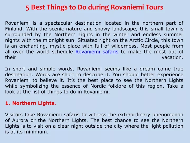 5 best things to do during rovaniemi tours