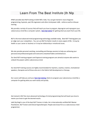 learn from the best institute ih nlp