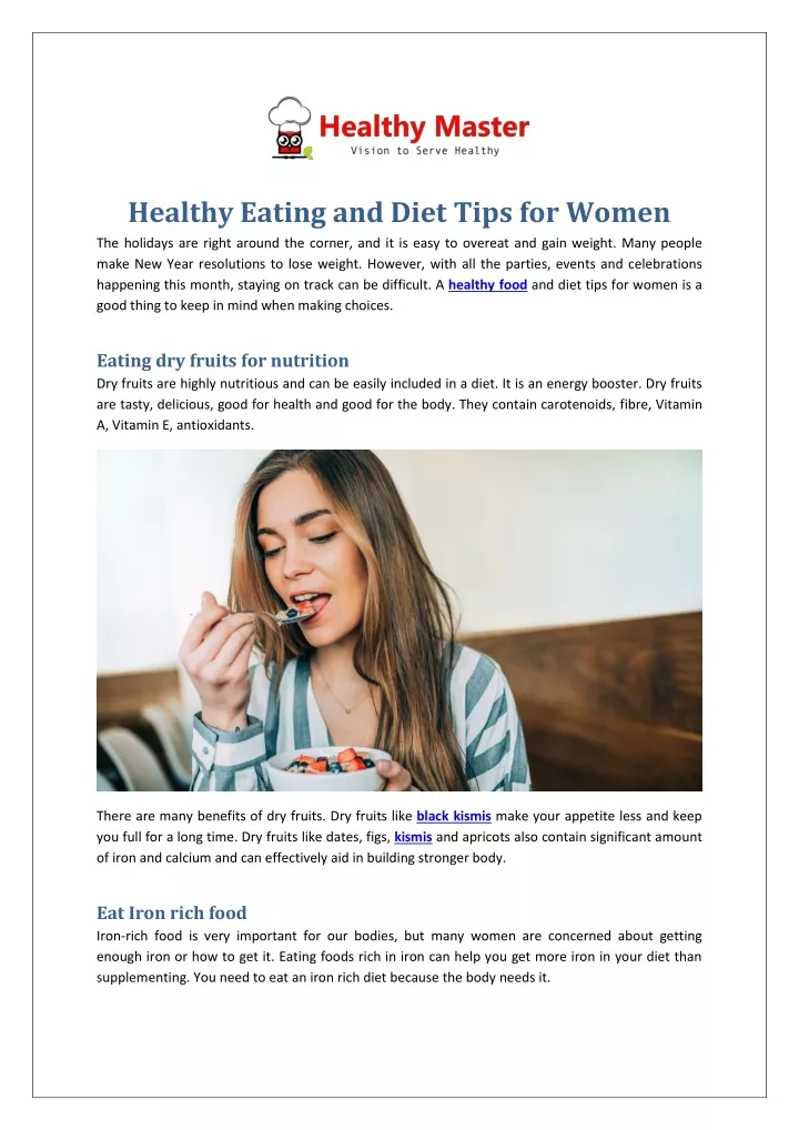healthy eating and diet tips for women