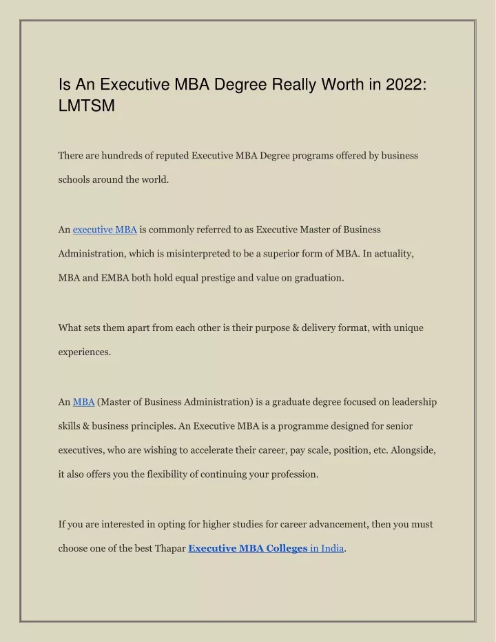 is an executive mba degree really worth in 2022