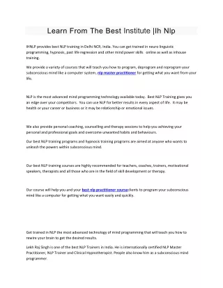 Learn From The Best Institute |Ih Nlp