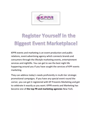 Register Yourself in the Biggest Event Marketplace KPPR Events & Marketing