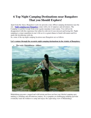 Night Camping Destinations near Bangalore
