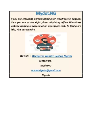 WordPress Website Hosting Nigeria  Mydot.ng