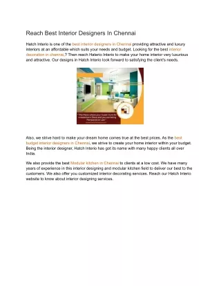 Reach Best Interior Designers In Chennai