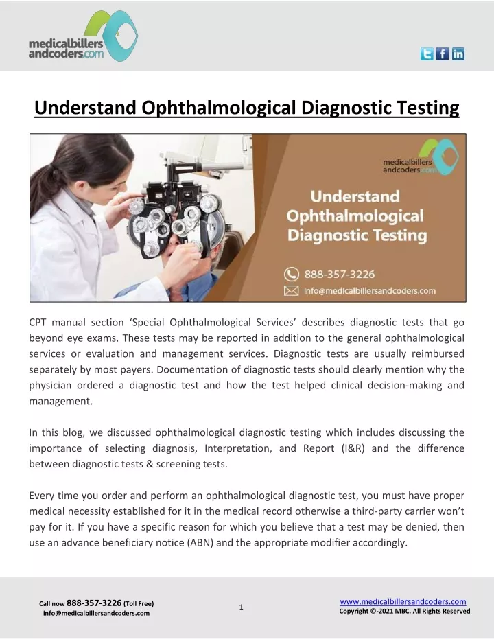 understand ophthalmological diagnostic testing