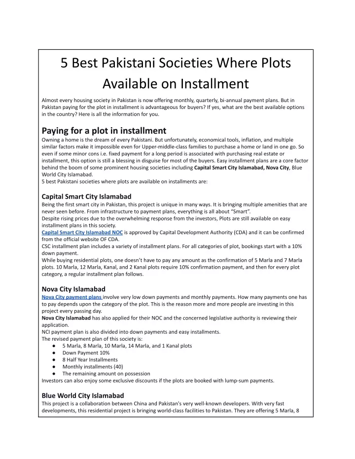 5 best pakistani societies where plots available