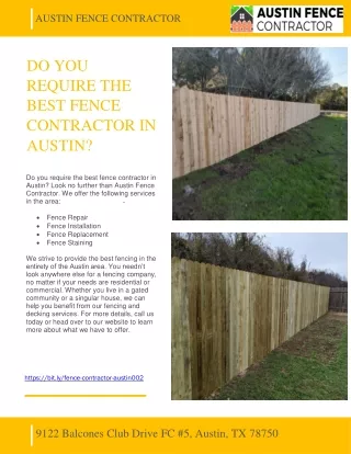 DO YOU REQUIRE THE BEST FENCE CONTRACTOR IN AUSTIN - AUSTIN FENCE CONTRACTOR