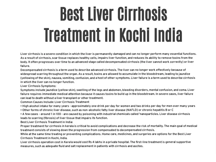 best liver cirrhosis treatment in kochi india
