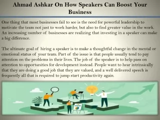 ahmad ashkar on how speakers can boost your