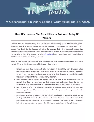 How HIV Impacts The Overall Health And Well