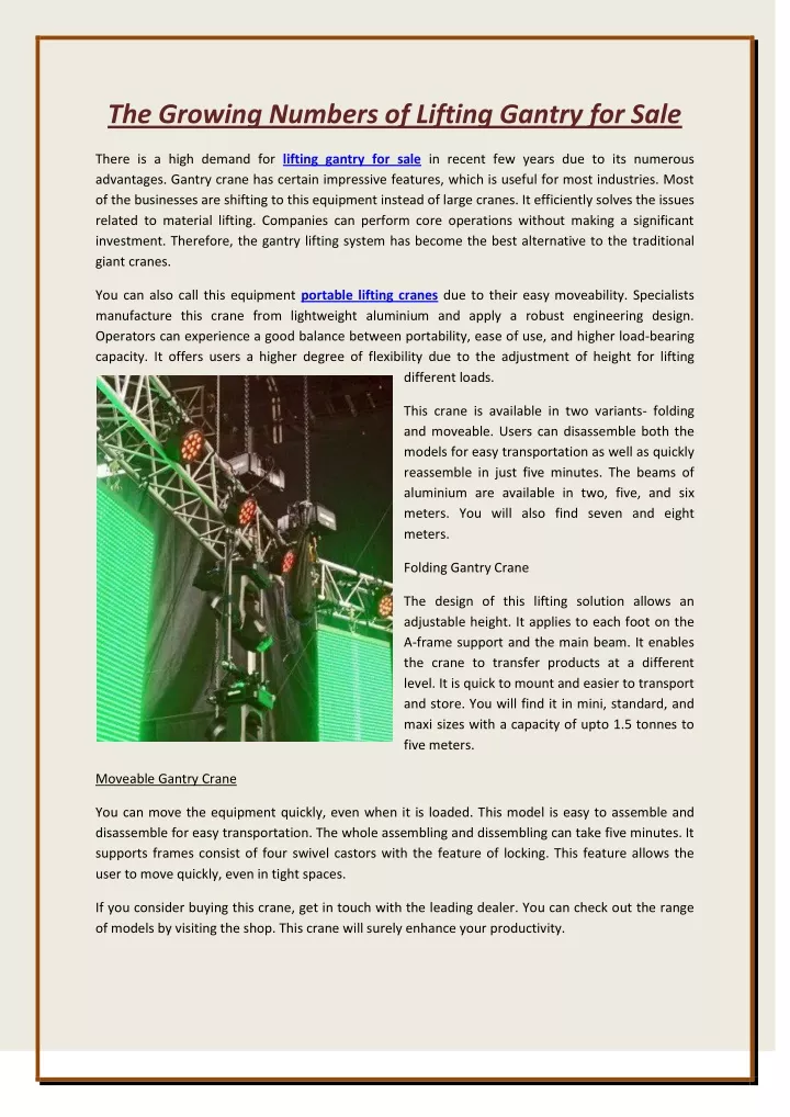 the growing numbers of lifting gantry for sale