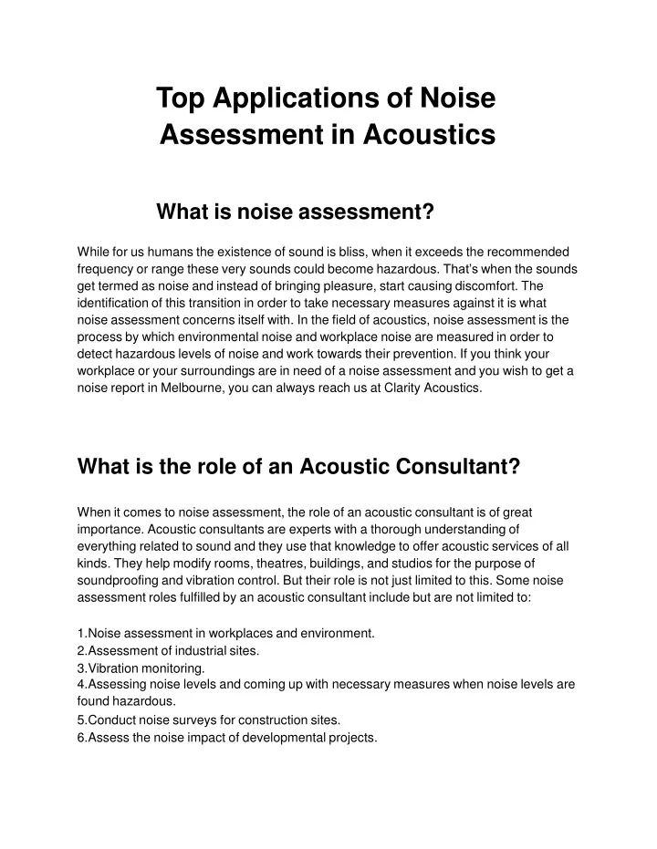 top applications of noise assessment in acoustics
