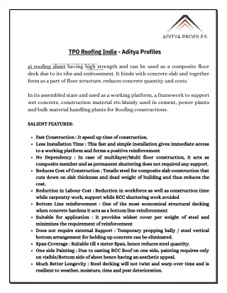 TPO Roofing India - Aditya Profiles