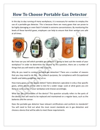 How To Choose Portable Gas Detector