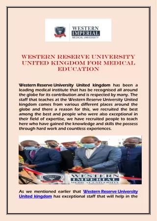 Western Reserve University United kingdom For Medical Education