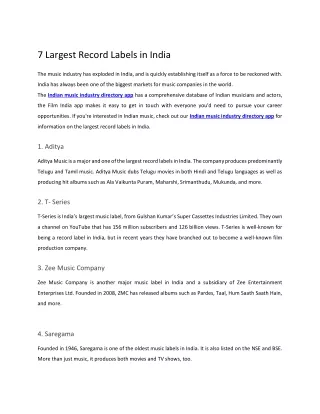 7 largest record labels in india