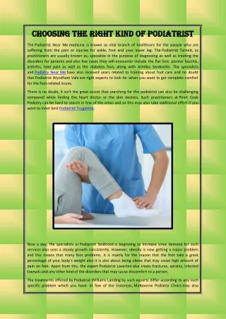 choosing the right kind of podiatrist choosing