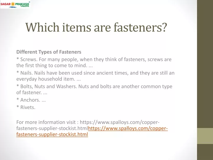 which items are fasteners