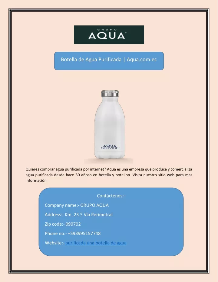 botella de agua purificada aqua com ec