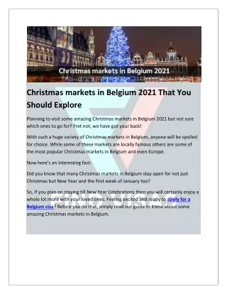 Christmas markets in Belgium 2021 That You Should Explore