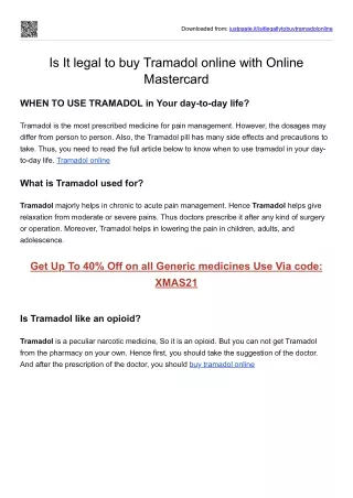 Is It legal to buy Tramadol online with Online Mastercard
