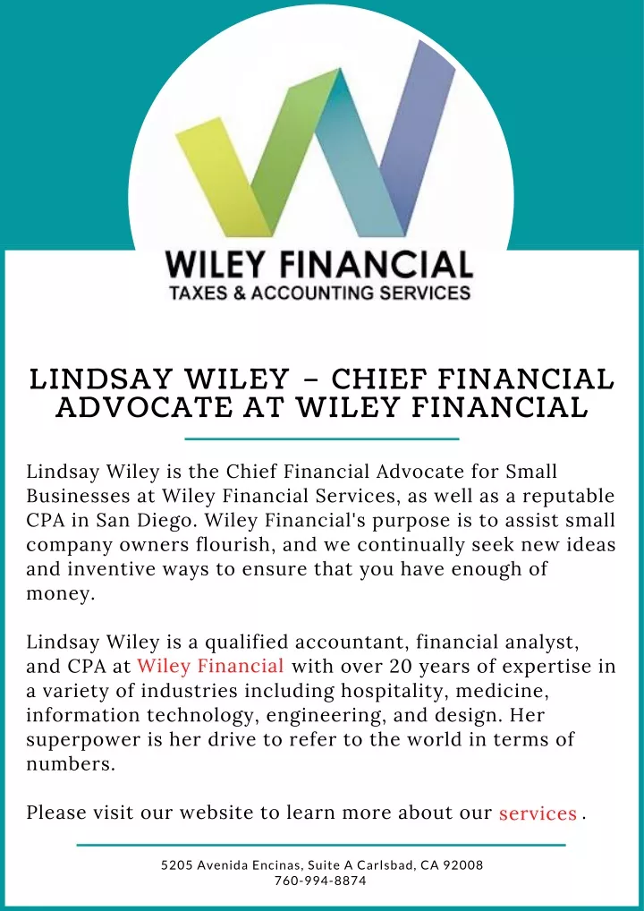lindsay wiley chief financial advocate at wiley