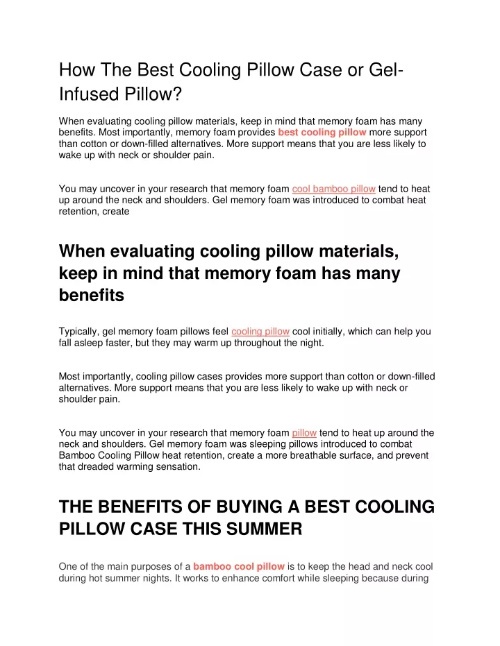how the best cooling pillow case or gel infused