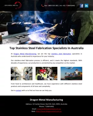 Top Stainless Steel Fabrication Specialists In Australia