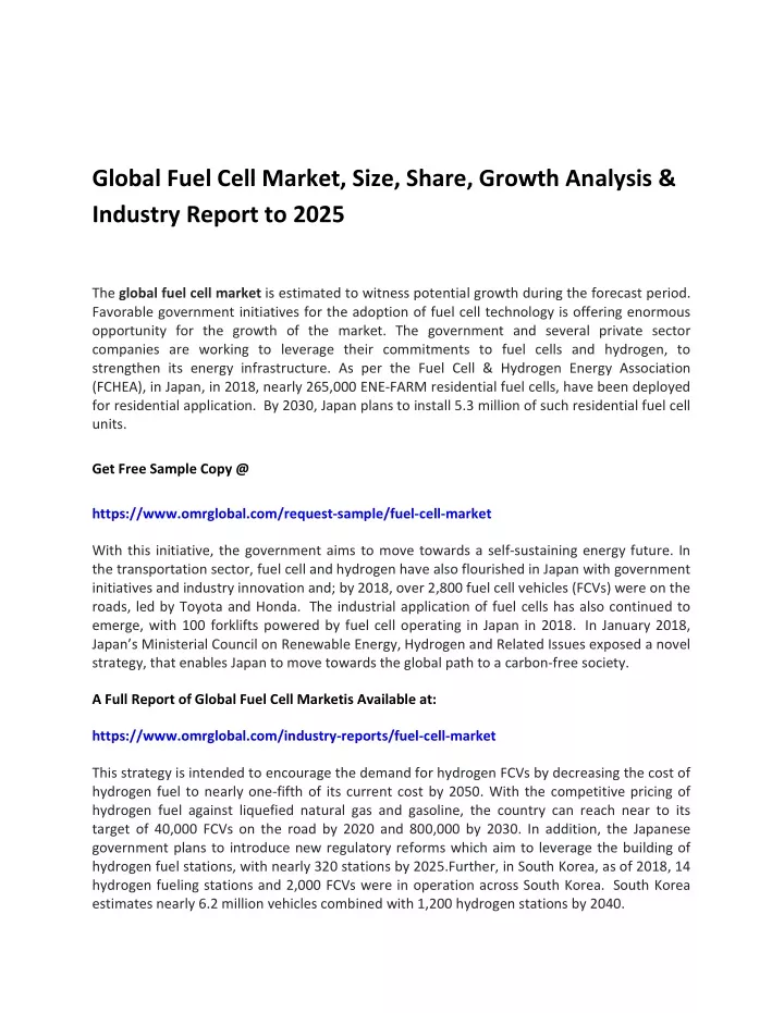 global fuel cell market size share growth