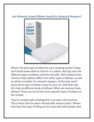 are memory foam pillows good for stomach sleepers