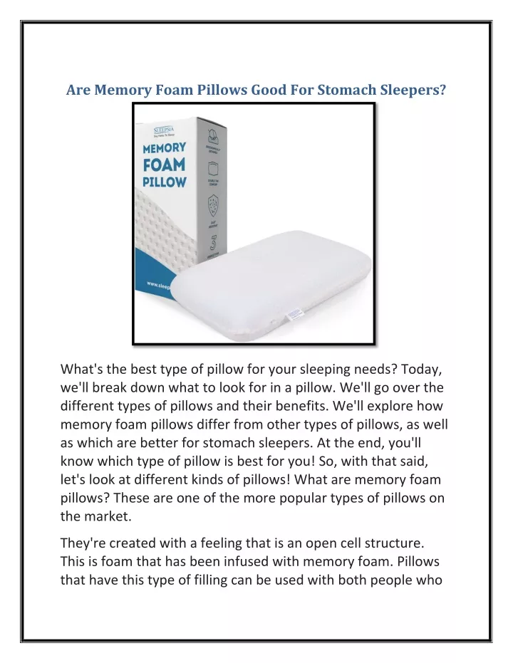 are memory foam pillows good for stomach sleepers