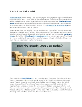 how do bonds work in india how do bonds work