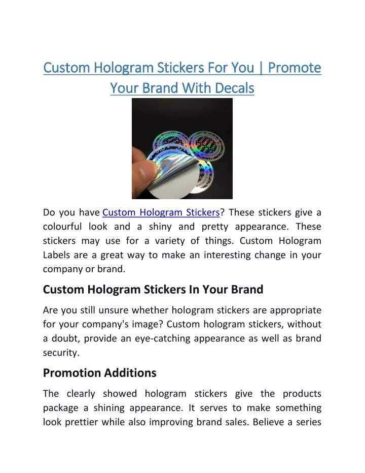 custom hologram stickers for you promote custom