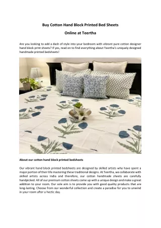 Cotton Hand Block Printed Bedsheets – Teertha