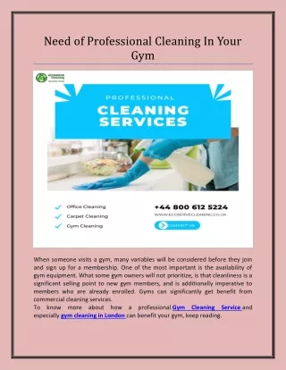 Need of Professional Cleaning In Your Gym
