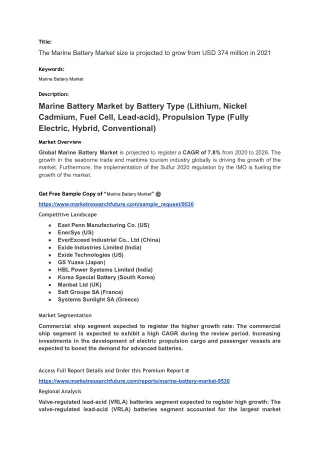 Global Marine Battery Market Research Report—Forecast till 2027
