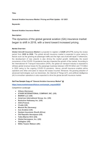 Global Aircraft Insurance Market Research Report—Forecast till 2027