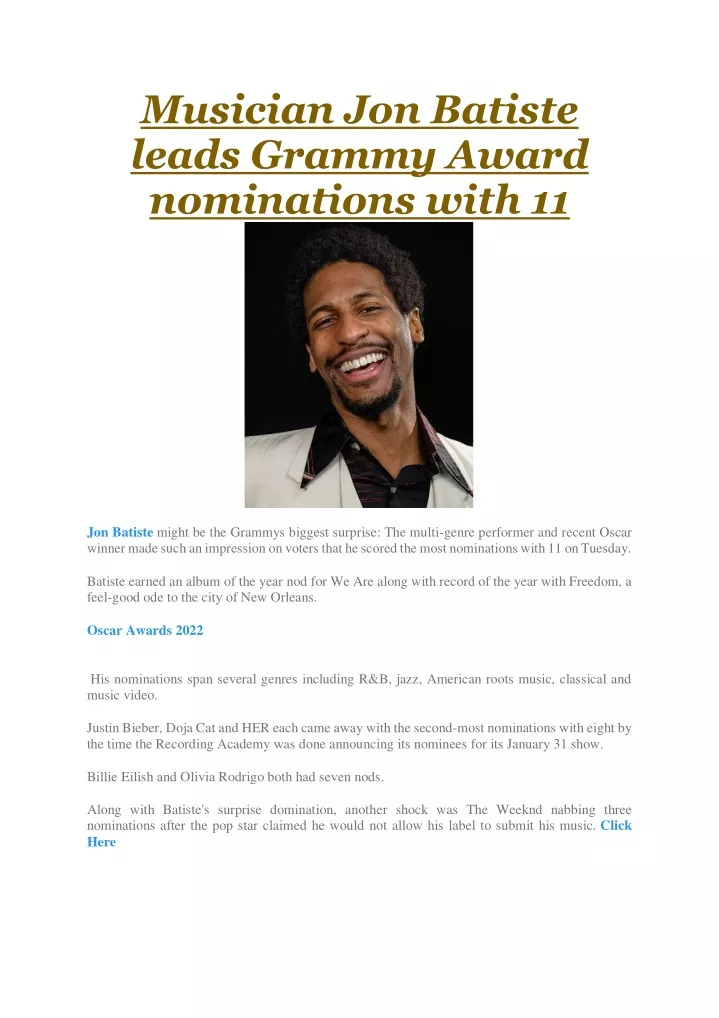 musician jon batiste leads grammy award