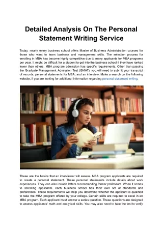 Detailed Analysis On The Personal Statement Writing Service