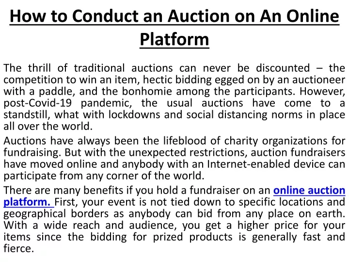 how to conduct an auction on an online platform