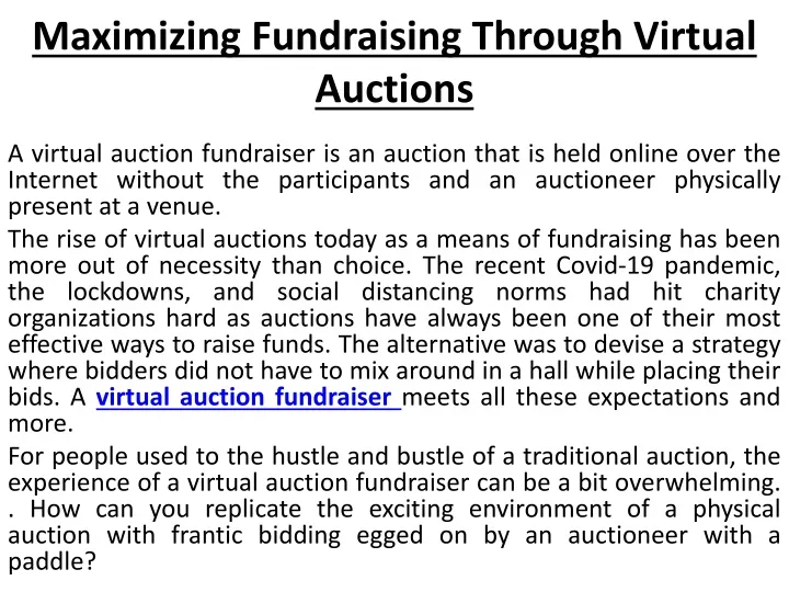 maximizing fundraising through virtual auctions