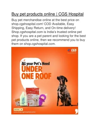 Buy pet products online | CGS Hospital