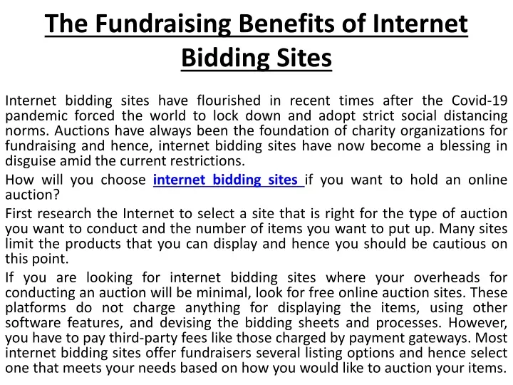 the fundraising benefits of internet bidding sites