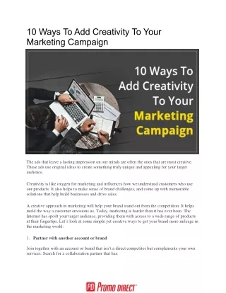 10 Ways To Add Creativity To Your Marketing Campaign
