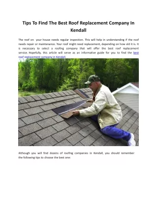 Tips To Find The Best Roof Replacement Company In Kendall