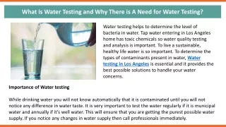 what is water testing and why there is a need
