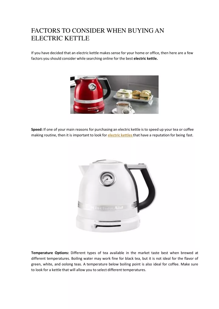 factors to consider when buying an electric kettle