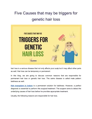 Five Causes that may be triggers for genetic hair loss