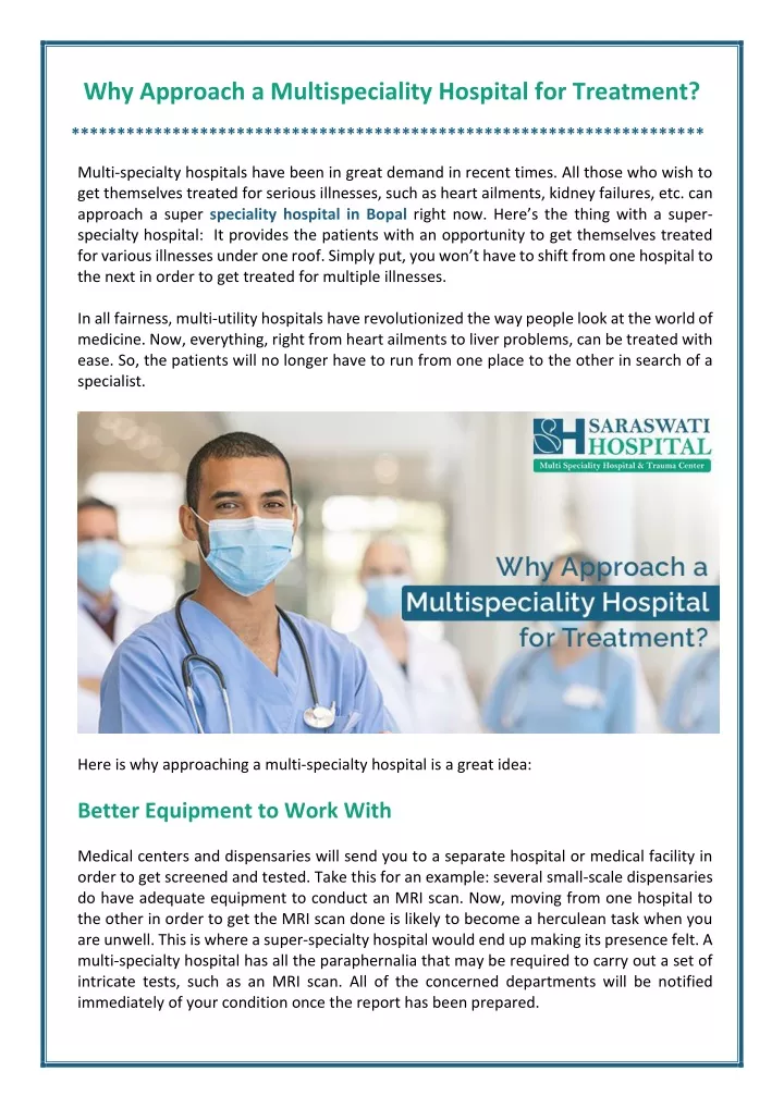 why approach a multispeciality hospital